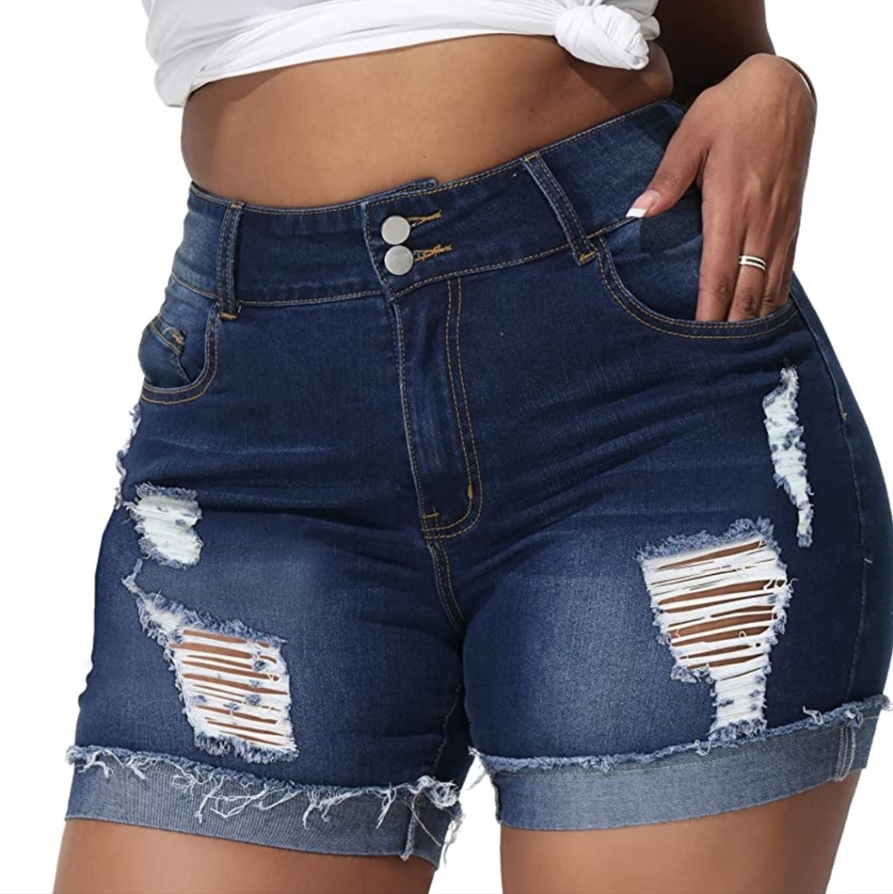 Sz 26W - Rubugil - Plus Size Stretch Denim Jean Shorts - Distressed